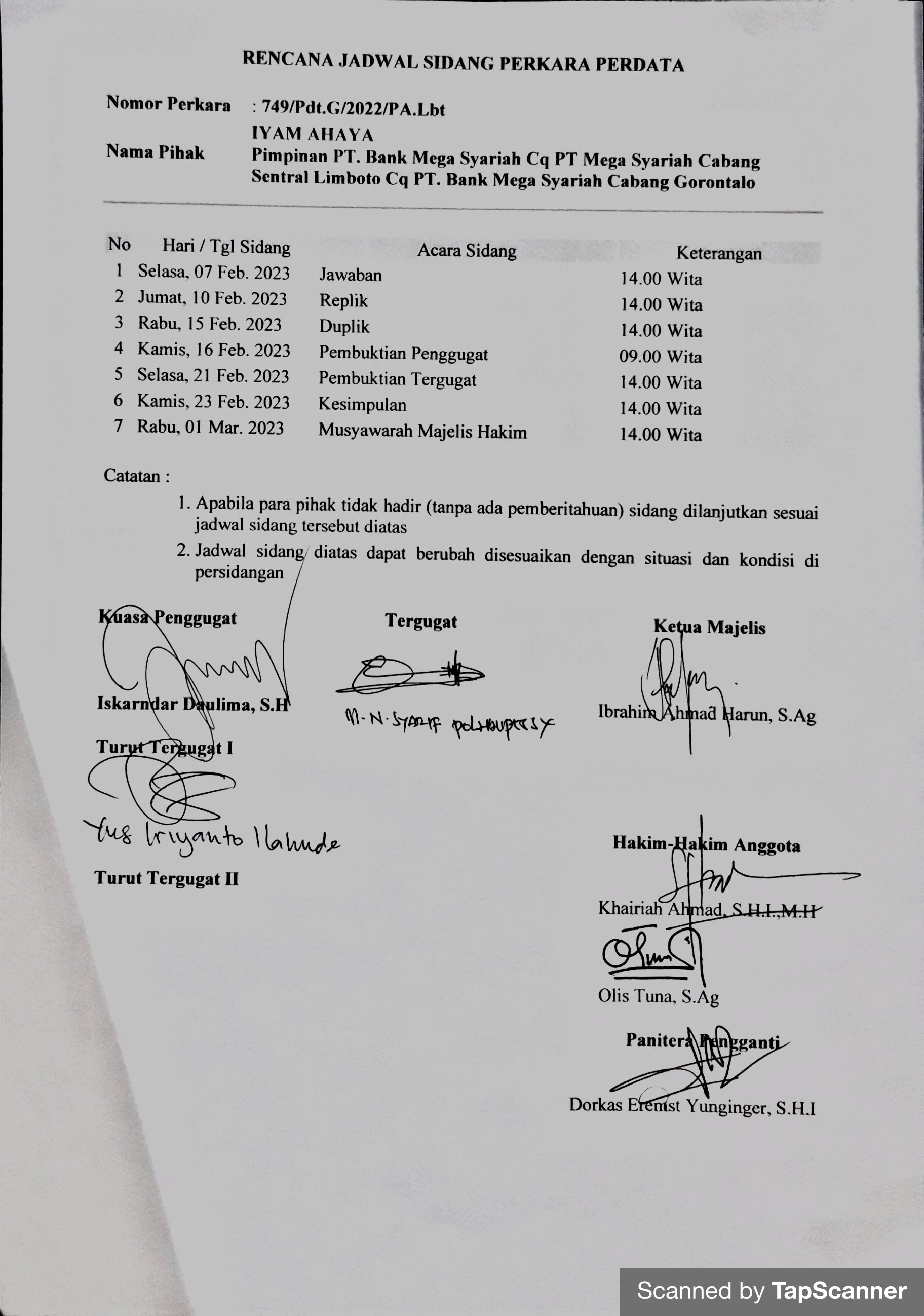 jadwal sidang
